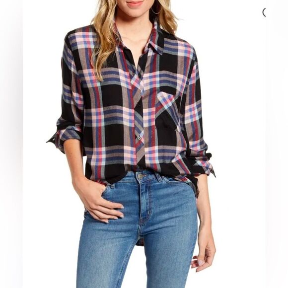 Rails Hunter Melon Aqua & Black Plaid Button Down shirt Large - Picture 1 of 9